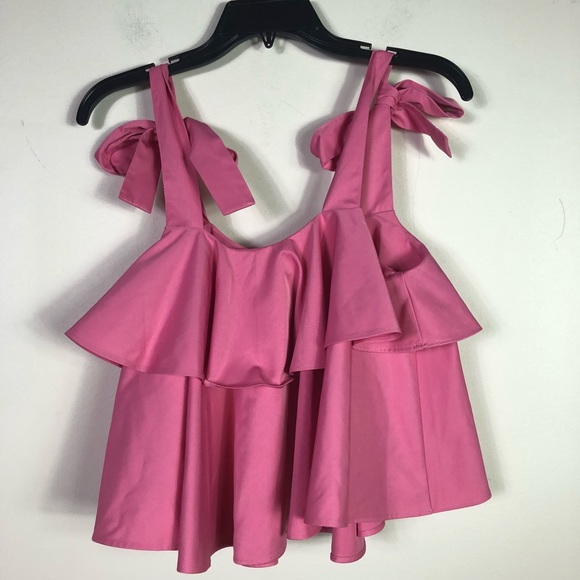 H&M NWOT Pink layered shoulder tie blouse SZ 4 - Picture 3 of 6